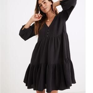 Madewell Lightspun Colette Mini Dress Navy Blue Gauze Tiered Baby Doll Small 4